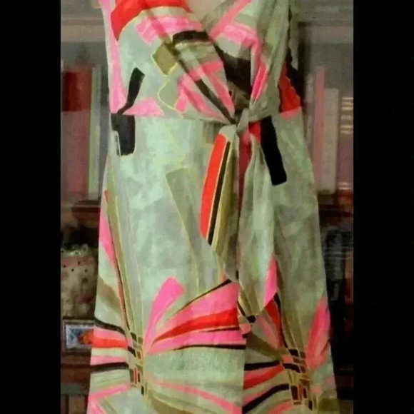 NWT  $425 Jason Wu Tropical Gold Accent Faux Wrap Tie Linen Blend Dress sz 10 - Picture 4 of 14